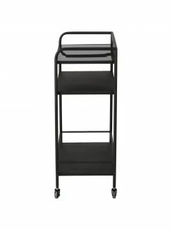 Desserte métal noir plateau en verre Markus, larg. 58 x haut. 83 cm -furniture Soldes Desserte metal noir plateau en verre Markus 4