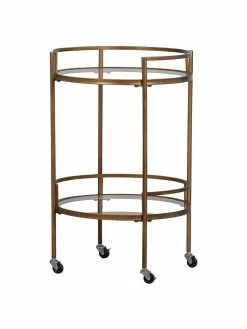 Desserte ronde finition antiquaire avec plateau en verre Zora, Ø 50 x haut. 79 cm