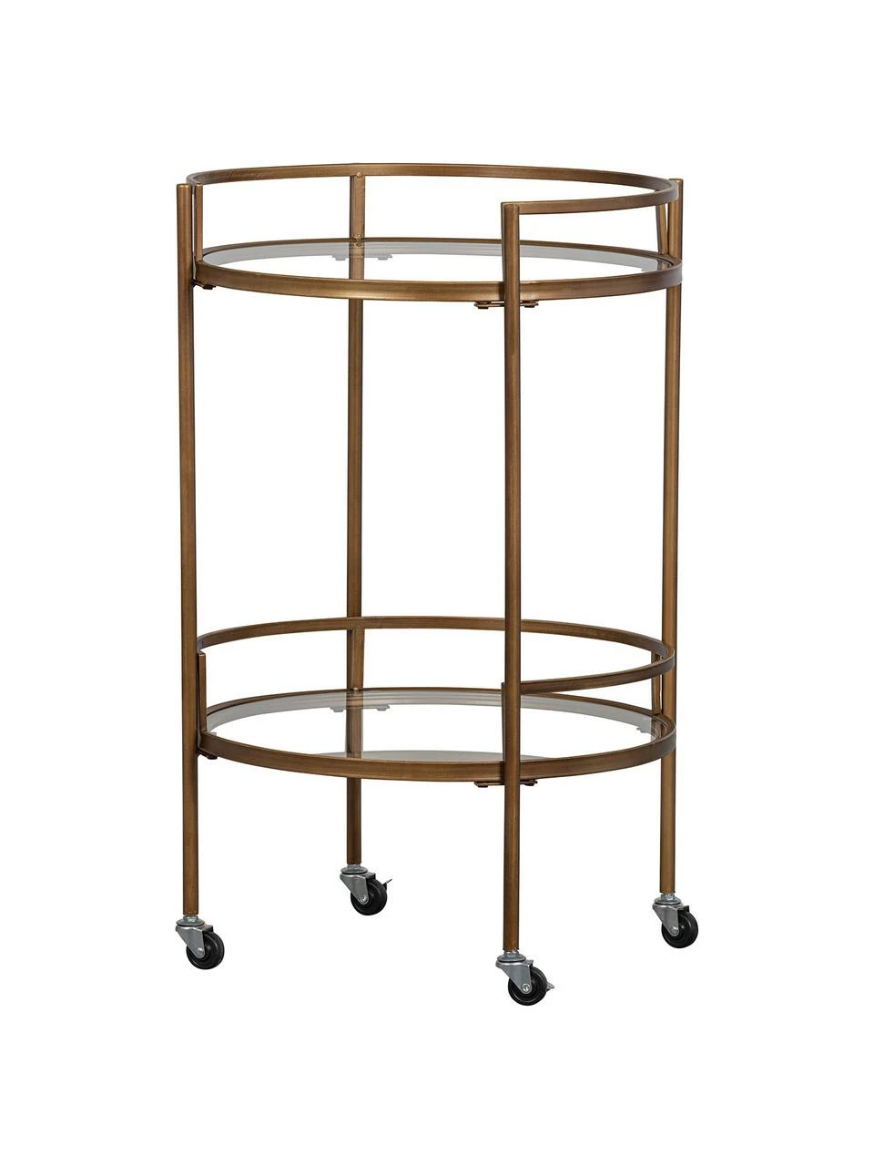 Desserte ronde finition antiquaire avec plateau en verre Zora, Ø 50 x haut. 79 cm 1 Desserte ronde finition antiquaire avec plateau en verre Zora, Ø 50 x haut. 79 cm