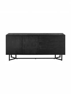 Westwing Collection Enfilade bois massif noir Luca, larg. 160 x haut. 70 cm -furniture Soldes Enfilade bois massif noir Luca 3
