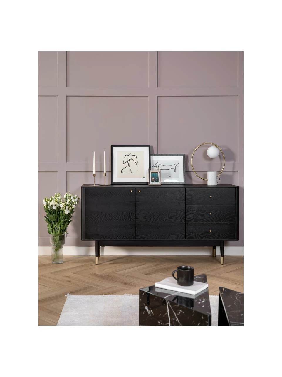 Rowico Enfilade noire Fenwood, larg. 160 x haut. 79 cm 2 Rowico Enfilade noire Fenwood, larg. 160 x haut. 79 cm – Image 2