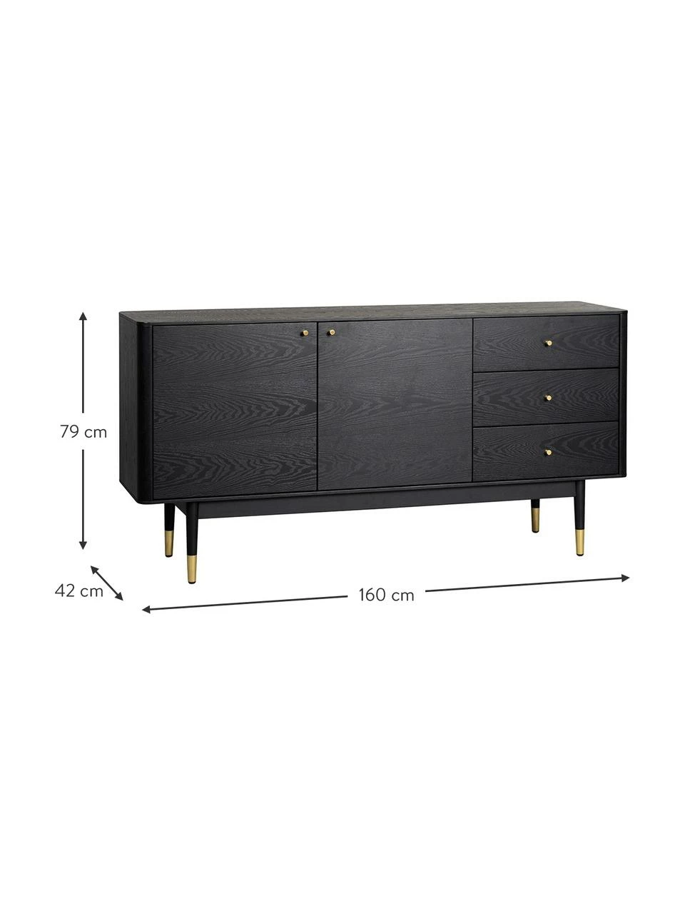 Rowico Enfilade noire Fenwood, larg. 160 x haut. 79 cm 3 Rowico Enfilade noire Fenwood, larg. 160 x haut. 79 cm – Image 3
