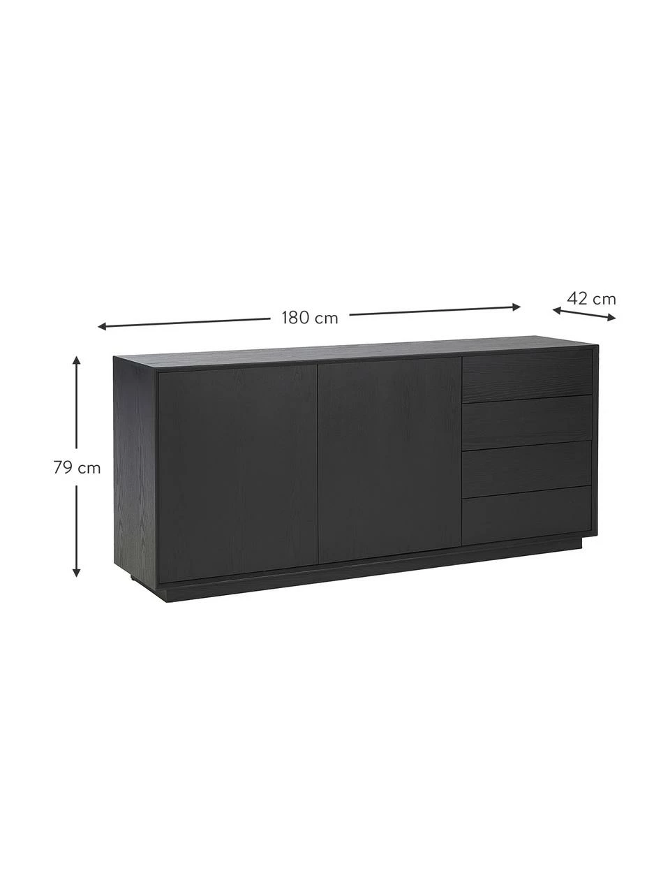 Westwing Collection Enfilade placage en frêne noir Noel, larg. 180 x long. 79 cm 6 Westwing Collection Enfilade placage en frêne noir Noel, larg. 180 x long. 79 cm – Image 6