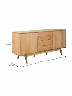 Enfilade plaquée chêne Bettina, larg. 180 x haut. 84 cm -furniture Soldes Enfilade plaquee chene Bettina 2