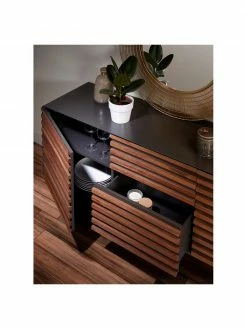 Enfilade plaquée noyer Kesia, larg. 162 x haut. 74 cm -furniture Soldes Enfilade plaquee noyer Kesia 4