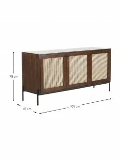 Westwing Collection Enfilade rétro cannage brun foncé Vienna, larg. 165 x haut. 78 cm -furniture Soldes Enfilade retro cannage brun fonce Vienna 2