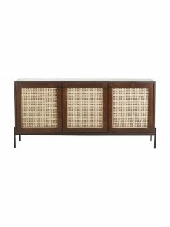 Westwing Collection Enfilade rétro cannage brun foncé Vienna, larg. 165 x haut. 78 cm -furniture Soldes Enfilade retro cannage brun fonce Vienna 5