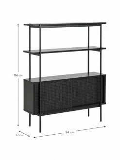 Étagère avec portes coulissantes noir Angus, larg. 94 x haut. 114 cm -furniture Soldes Etagere avec portes coulissantes noir Angus 2