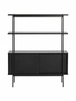 Étagère avec portes coulissantes noir Angus, larg. 94 x haut. 114 cm -furniture Soldes Etagere avec portes coulissantes noir Angus 3