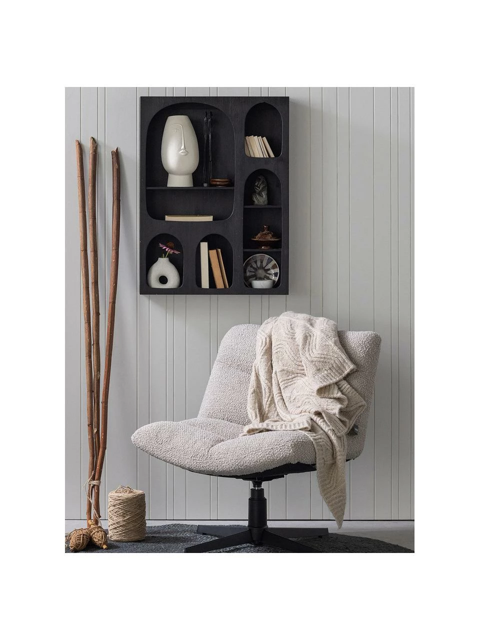 Étagère murale bois de pin noir Barney, larg. 60 x long. 80 cm 2 Étagère murale bois de pin noir Barney, larg. 60 x long. 80 cm – Image 2