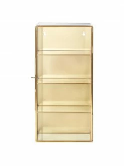 Nordal Étagère murale dorée avec tablettes et portes en verre Ada, larg. 20 x haut. 40 cm