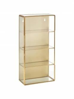 Nordal Étagère murale dorée avec tablettes et portes en verre Ada, larg. 20 x haut. 40 cm -furniture Soldes Etagere murale doree avec tablettes et portes en verre Ada 3