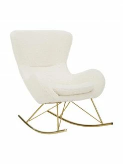 Westwing Collection Fauteuil à bascule peluche blanc crème Wing, larg. 77 x prof. 109 cm