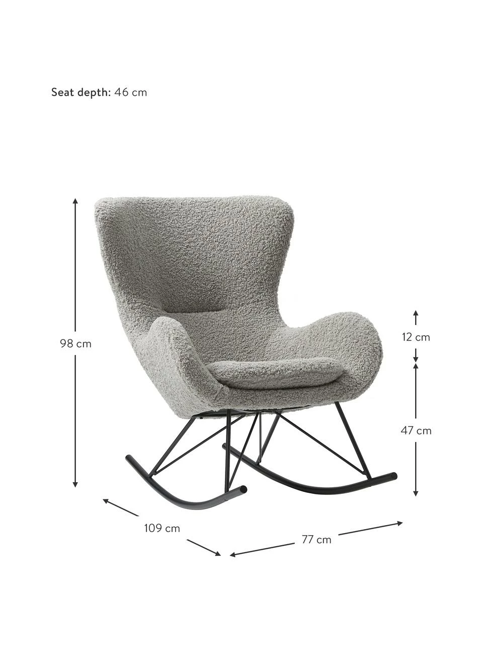 Westwing Collection Fauteuil à bascule peluche gris pieds en métal Wing, larg. 77 x haut. 109 cm 3 Westwing Collection Fauteuil à bascule peluche gris pieds en métal Wing, larg. 77 x haut. 109 cm – Image 3