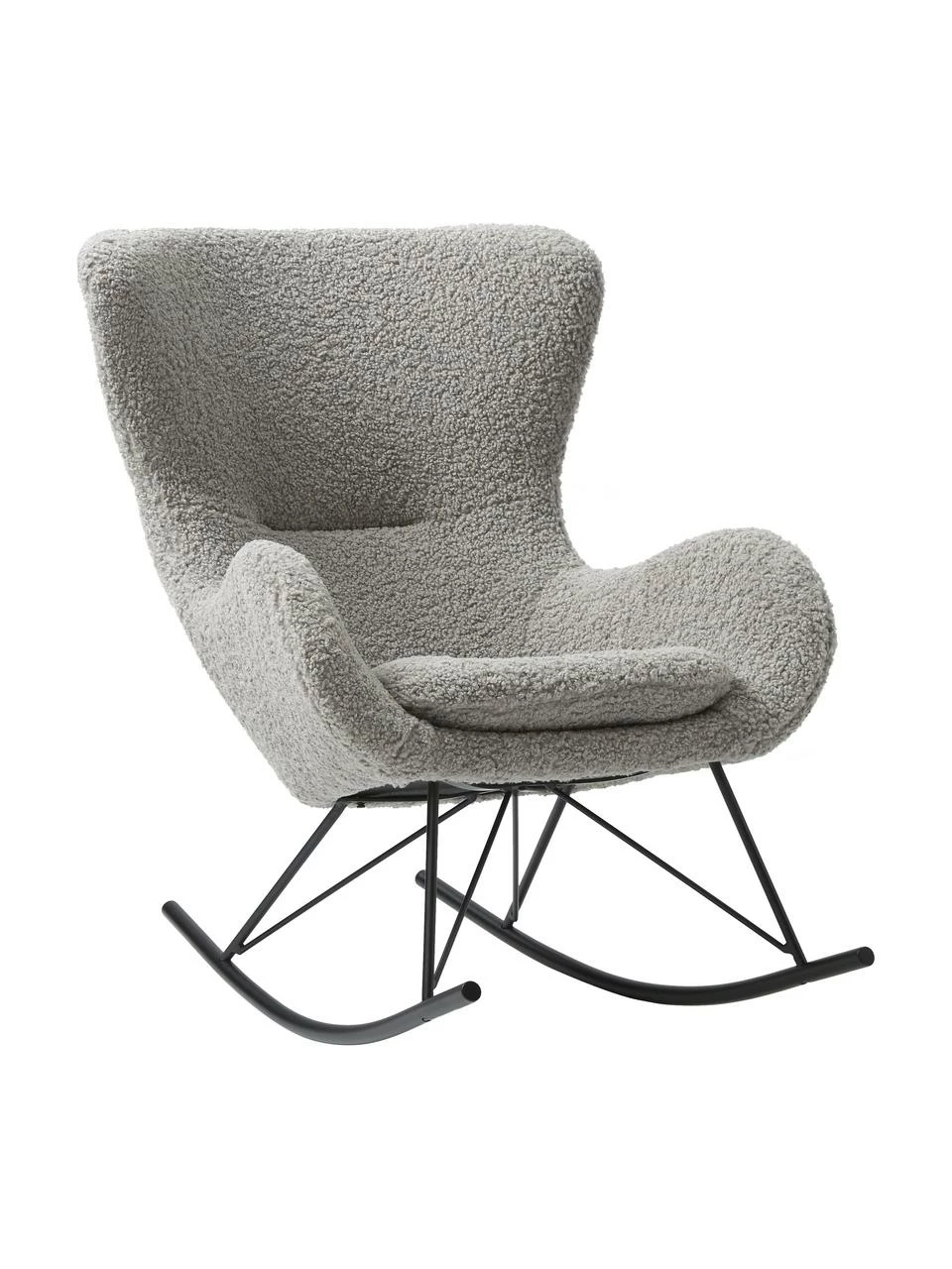 Westwing Collection Fauteuil à bascule peluche gris pieds en métal Wing, larg. 77 x haut. 109 cm 1 Westwing Collection Fauteuil à bascule peluche gris pieds en métal Wing, larg. 77 x haut. 109 cm