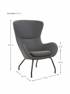 Westwing Collection Fauteuil à oreilles anthracite Wing, larg. 75 x prof. 85 cm -furniture Soldes Fauteuil a oreilles anthracite Wing 2