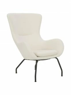 Westwing Collection Fauteuil à oreilles blanc crème Wing, larg. 75 x prof. 85 cm