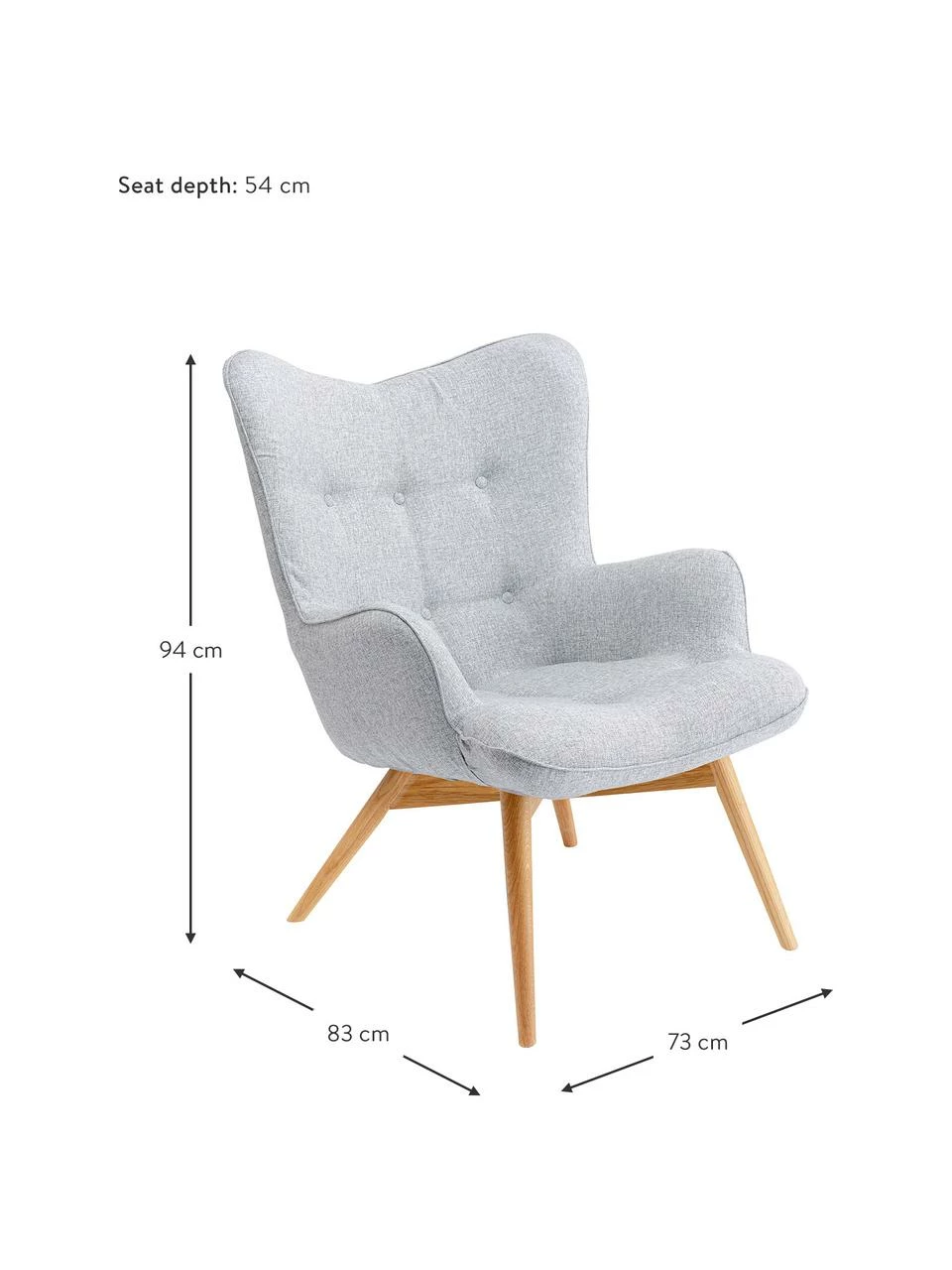 Kare Design Fauteuil à oreilles gris Vicky, larg. 73 x prof. 83 cm 2 Kare Design Fauteuil à oreilles gris Vicky, larg. 73 x prof. 83 cm – Image 2