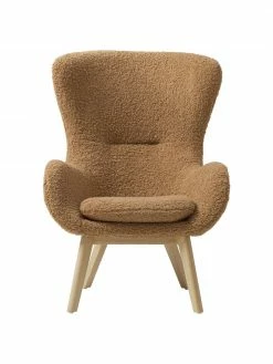 Westwing Collection Fauteuil à oreilles peluche caramel pieds en bois Wing, larg. 77 x prof. 89 cm -furniture Soldes Fauteuil a oreilles peluche caramel pieds en bois Wing 3