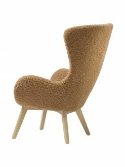 Westwing Collection Fauteuil à oreilles peluche caramel pieds en bois Wing, larg. 77 x prof. 89 cm -furniture Soldes Fauteuil a oreilles peluche caramel pieds en bois Wing 4