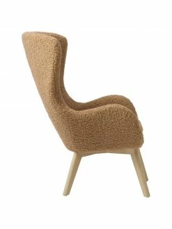 Westwing Collection Fauteuil à oreilles peluche caramel pieds en bois Wing, larg. 77 x prof. 89 cm -furniture Soldes Fauteuil a oreilles peluche caramel pieds en bois Wing 5