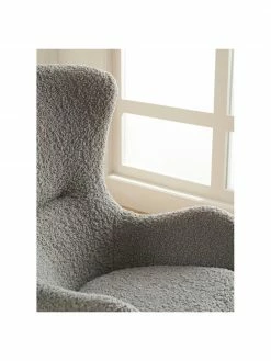 Westwing Collection Fauteuil à oreilles peluche gris pieds en bois Wing, larg. 77 x prof. 89 cm -furniture Soldes Fauteuil a oreilles peluche gris pieds en bois Wing 2