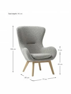 Westwing Collection Fauteuil à oreilles peluche gris pieds en bois Wing, larg. 77 x prof. 89 cm -furniture Soldes Fauteuil a oreilles peluche gris pieds en bois Wing 4