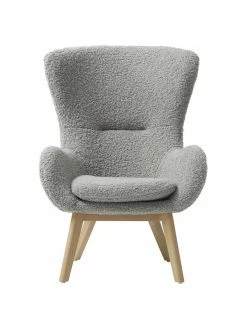 Westwing Collection Fauteuil à oreilles peluche gris pieds en bois Wing, larg. 77 x prof. 89 cm -furniture Soldes Fauteuil a oreilles peluche gris pieds en bois Wing 5