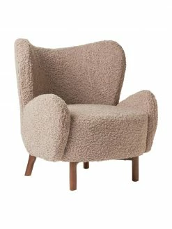 Westwing Collection Fauteuil à oreilles taupe Kalia, larg. 78 x prof. 80 cm