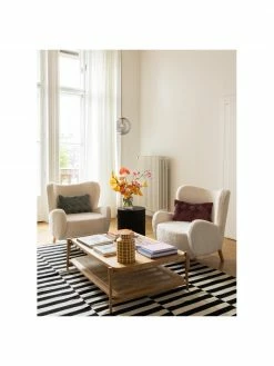 Westwing Collection Fauteuil à oreilles tissu peluche blanc crème Kalia, larg. 78 x prof. 80 cm -furniture Soldes Fauteuil a oreilles tissu peluche blanc creme Kalia 2