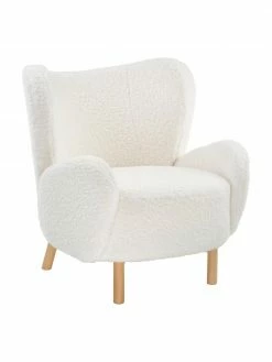 Westwing Collection Fauteuil à oreilles tissu peluche blanc crème Kalia, larg. 78 x prof. 80 cm