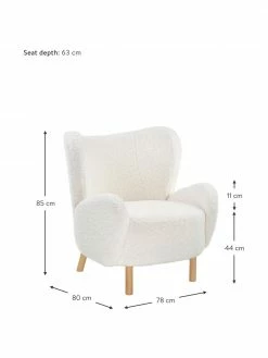 Westwing Collection Fauteuil à oreilles tissu peluche blanc crème Kalia, larg. 78 x prof. 80 cm -furniture Soldes Fauteuil a oreilles tissu peluche blanc creme Kalia 3