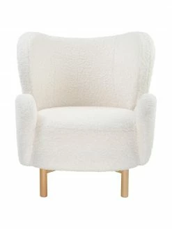 Westwing Collection Fauteuil à oreilles tissu peluche blanc crème Kalia, larg. 78 x prof. 80 cm -furniture Soldes Fauteuil a oreilles tissu peluche blanc creme Kalia 4