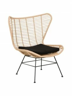 Westwing Collection Fauteuil à oreilles tressage synthétique Costa, larg. 90 x prof. 89 cm