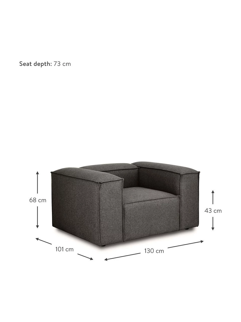 Westwing Collection Fauteuil anthracite Lennon, larg. 130 x prof. 101 cm 5 Westwing Collection Fauteuil anthracite Lennon, larg. 130 x prof. 101 cm – Image 5