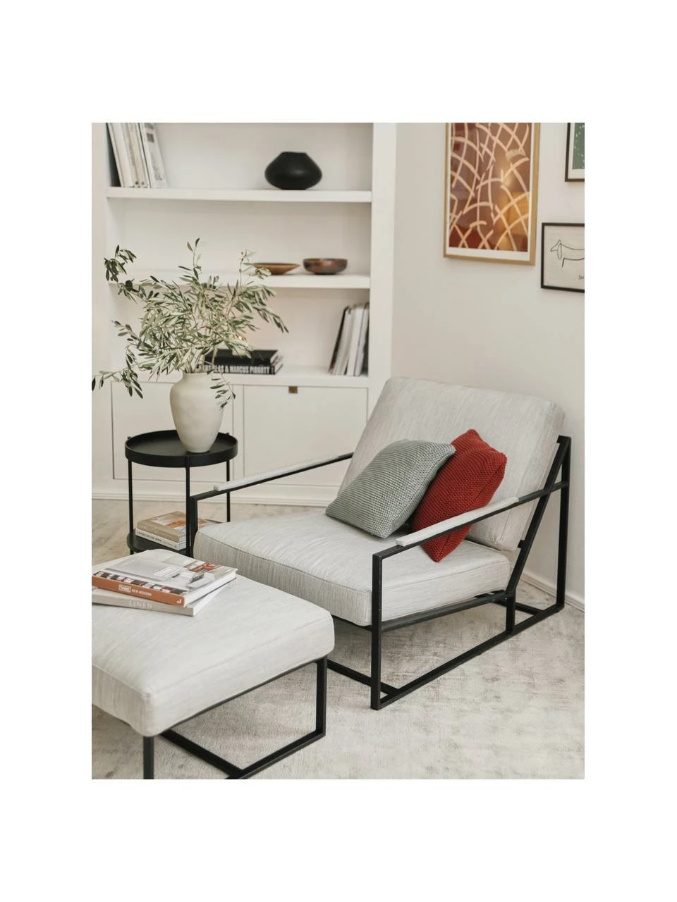 Westwing Collection Fauteuil avec repose-pieds blanc Andy, 2 élém., Lot de différentes tailles 2 Westwing Collection Fauteuil avec repose-pieds blanc Andy, 2 élém., Lot de différentes tailles – Image 2