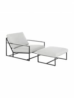 Westwing Collection Fauteuil avec repose-pieds blanc Andy, 2 élém., Lot de différentes tailles