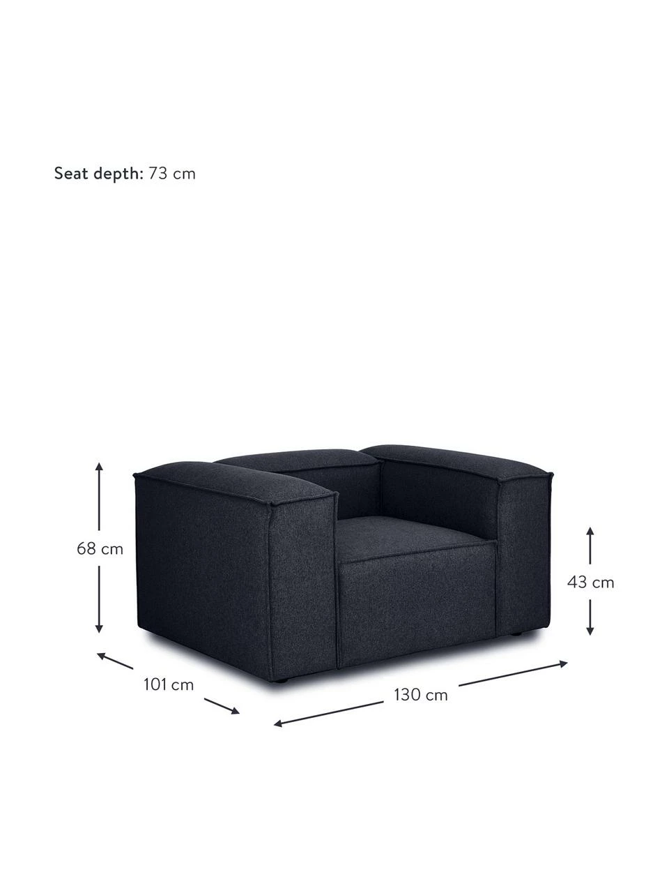 Westwing Collection Fauteuil bleu Lennon, larg. 130 x prof. 101 cm 3 Westwing Collection Fauteuil bleu Lennon, larg. 130 x prof. 101 cm – Image 3