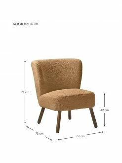 Westwing Collection Fauteuil cocktail en peluche brun Robine, larg. 63 x prof. 73 cm -furniture Soldes Fauteuil cocktail en peluche brun Robine 2