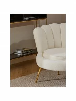 Westwing Collection Fauteuil cocktail tissu bouclé blanc crème Oyster, larg. 81 x haut. 75 cm -furniture Soldes Fauteuil cocktail tissu boucle blanc creme Oyster 2