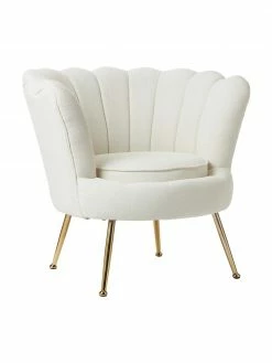 Westwing Collection Fauteuil cocktail tissu bouclé blanc crème Oyster, larg. 81 x haut. 75 cm