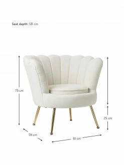 Westwing Collection Fauteuil cocktail tissu bouclé blanc crème Oyster, larg. 81 x haut. 75 cm -furniture Soldes Fauteuil cocktail tissu boucle blanc creme Oyster 3