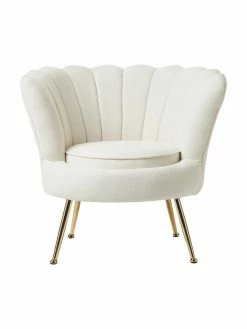 Westwing Collection Fauteuil cocktail tissu bouclé blanc crème Oyster, larg. 81 x haut. 75 cm -furniture Soldes Fauteuil cocktail tissu boucle blanc creme Oyster 4