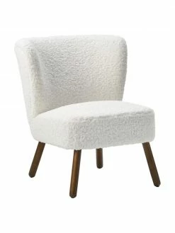Westwing Collection Fauteuil cocktail tissu peluche blanc Robine, larg. 63 x prof. 73 cm