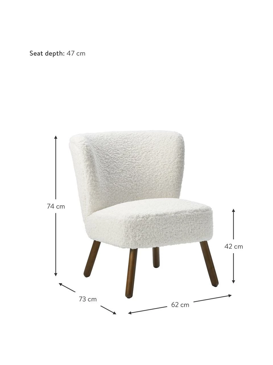Westwing Collection Fauteuil cocktail tissu peluche blanc Robine, larg. 63 x prof. 73 cm 5 Westwing Collection Fauteuil cocktail tissu peluche blanc Robine, larg. 63 x prof. 73 cm – Image 5