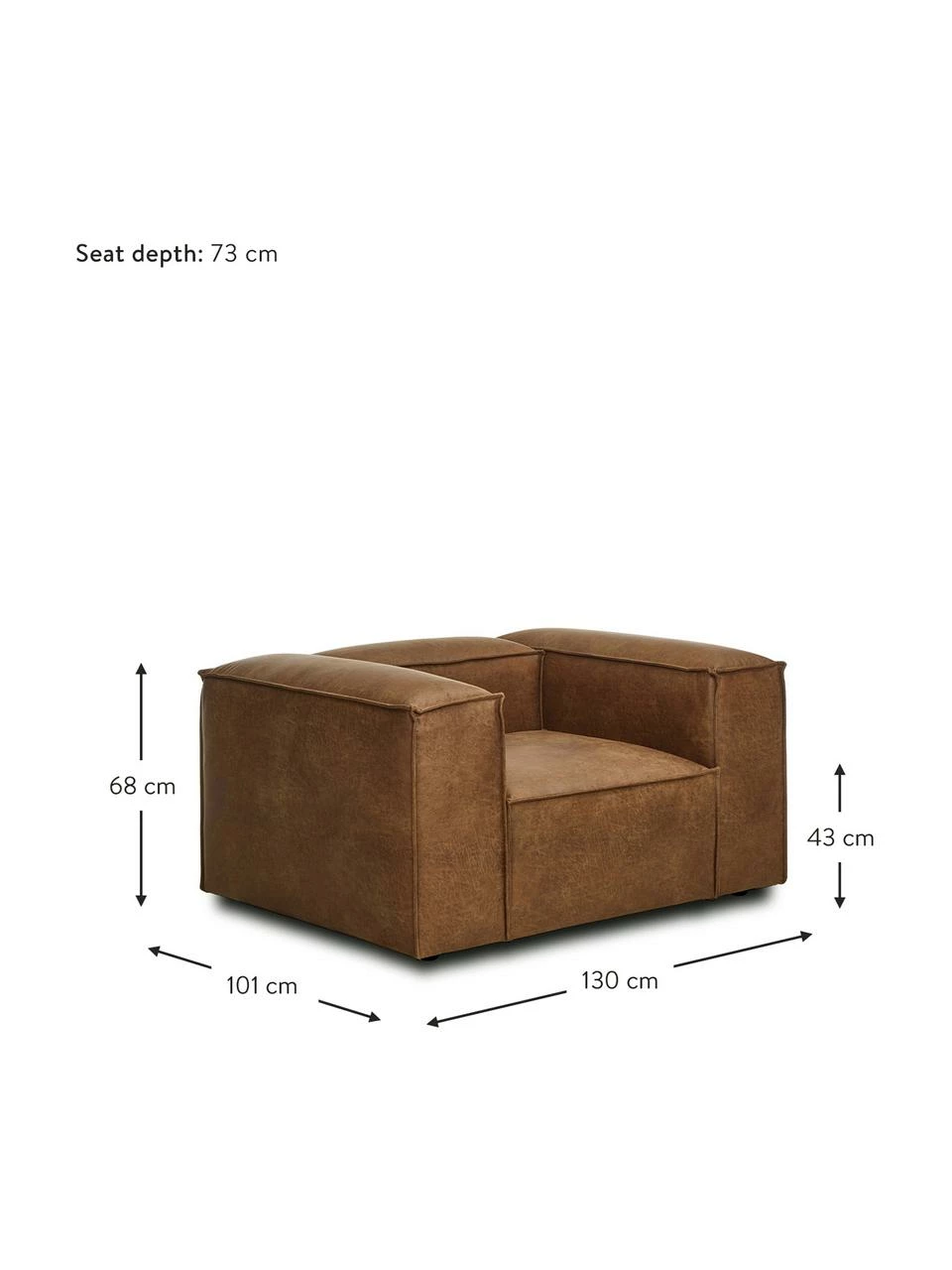 Westwing Collection Fauteuil cuir recyclé Lennon, larg. 130 x prof. 101 cm 5 Westwing Collection Fauteuil cuir recyclé Lennon, larg. 130 x prof. 101 cm – Image 5