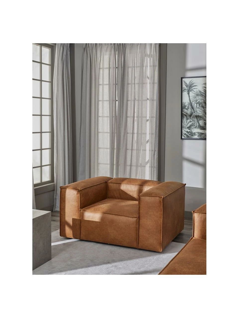 Westwing Collection Fauteuil cuir recyclé Lennon, larg. 130 x prof. 101 cm 2 Westwing Collection Fauteuil cuir recyclé Lennon, larg. 130 x prof. 101 cm – Image 2