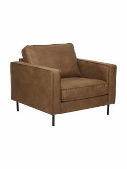 Westwing Collection Fauteuil de salon cuir recyclé brun Hunter, larg. 87 x prof. 95 cm