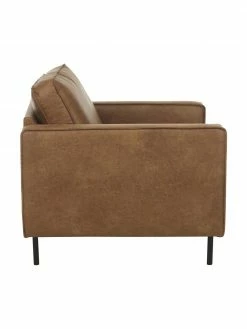 Westwing Collection Fauteuil de salon cuir recyclé brun Hunter, larg. 87 x prof. 95 cm -furniture Soldes Fauteuil de salon cuir recycle brun Hunter 3