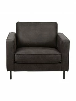 Westwing Collection Fauteuil de salon cuir recyclé brun-gris Hunter, larg. 87 x prof. 95 cm -furniture Soldes Fauteuil de salon cuir recycle brun gris Hunter 2